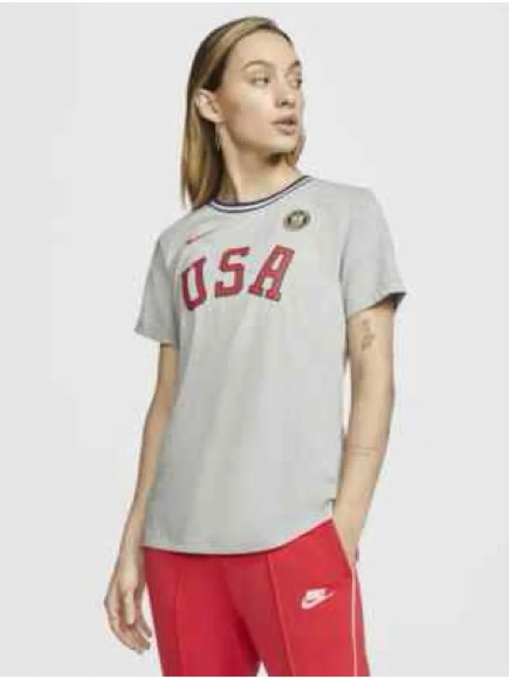 Nike Team USA Olympic T-Shirt Women’s XL Gray Red White Blue USA Graphic Tee